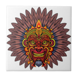 Tribal Warrior King Ritual Mask Tile
