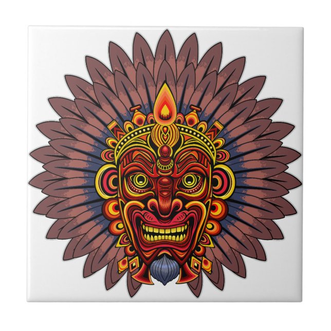 Tribal Warrior King Ritual Mask Tile (Front)