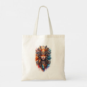 Tribal Warrior Queen Art – Fantasy Headdress Skull Tote Bag