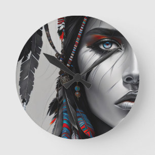 Tribal Warrior Round Clock