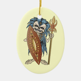 Tribal Warrior Skull Ceramic Ornament