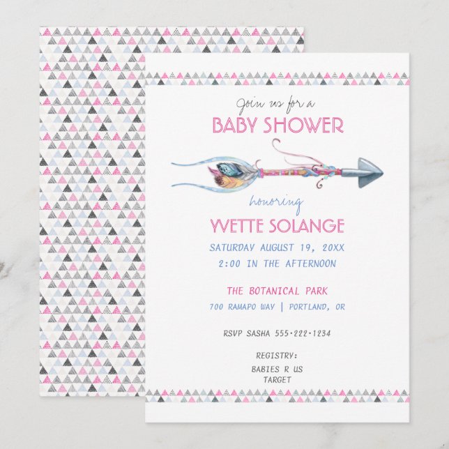 Tribal Watercolor Arrow Feathers Any Occasion Invitation (Front/Back)