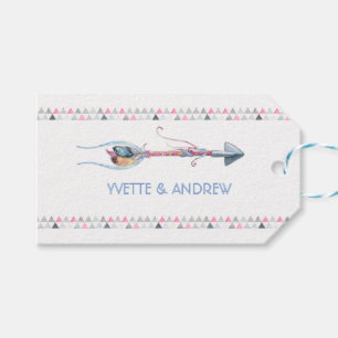 Tribal Watercolor Arrow Feathers Ribbons Gift Tags