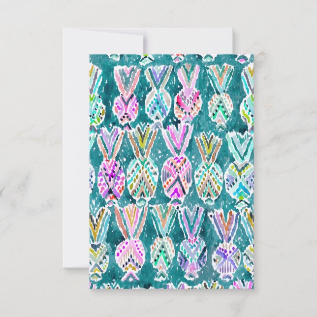Tribal Watercolor Pineapple Pattern Note Flat Card (Front)