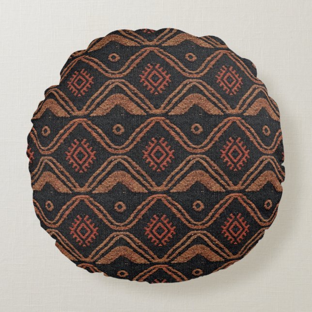 Tribal Wave Textile Pattern  Round Pillow (Front)