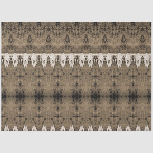 Tribal Western Pattern Sepia Bull Cow Skull Tissue Paper (Front)