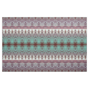 Tribal Western Pattern Teal Bull Cow Skull Country Fabric