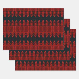 Tribal Western Red Black Art Pattern Bull Skull Wrapping Paper Sheet