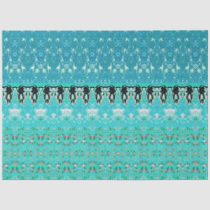 Tribal Western Teal White Art Pattern Bull Skull Tissue Paper