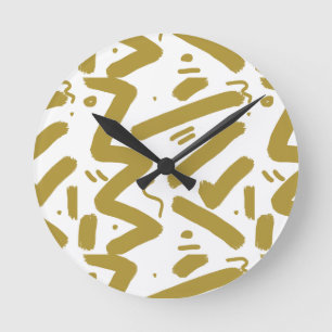 Tribal White and Gold  Round Clock