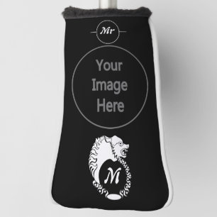 Tribal White Wolf Head Silhouette Laurel Monogram Golf Head Cover