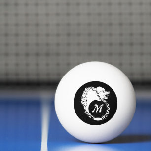 Tribal White Wolf Head Silhouette Laurel Monogram Ping Pong Ball