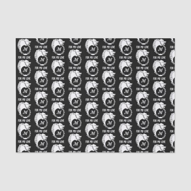 Tribal White Wolf Head Silhouette Laurel Monogram Tissue Paper (Front)