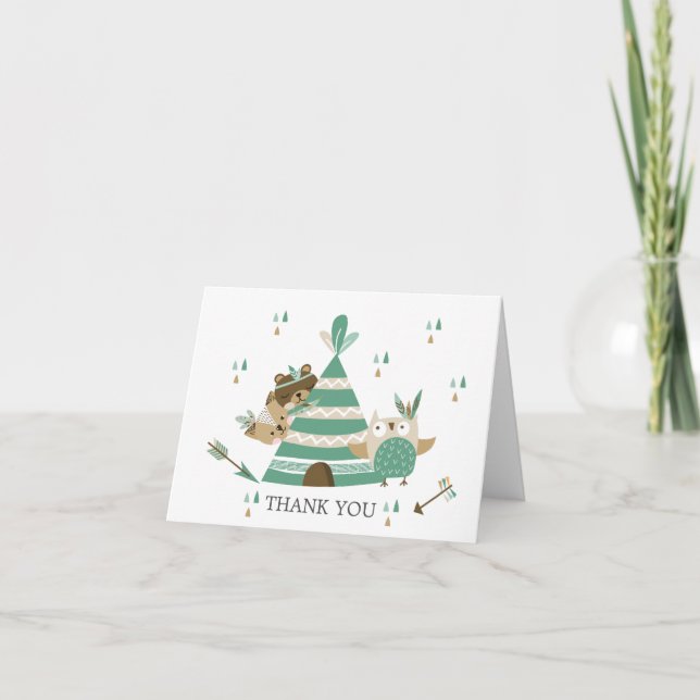 Tribal Wild One Baby Shower Thank You Note Card (Front)