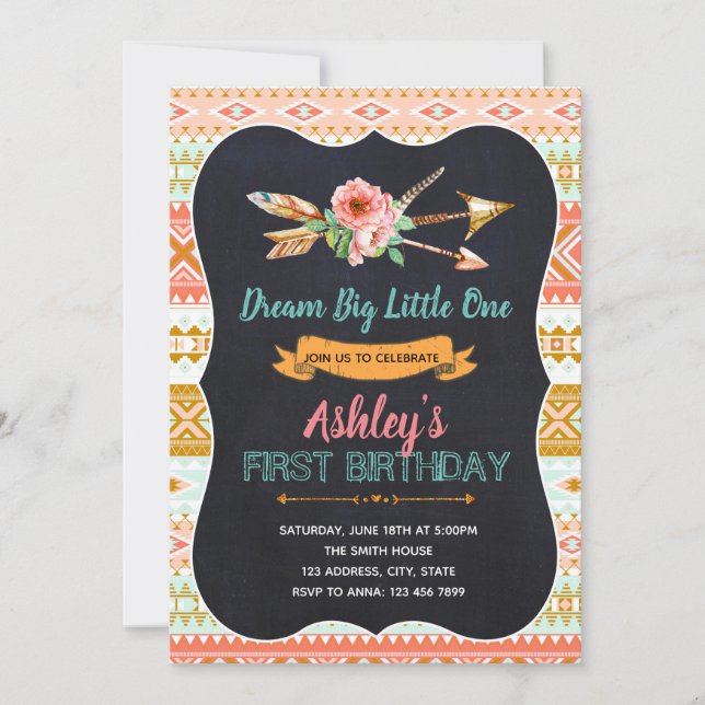 Tribal Wild One First Birthday Invitation (Front)