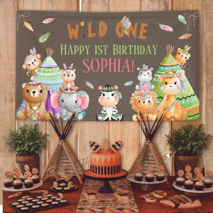 Tribal Wild One Safari Woodland Birthday Party  Banner
