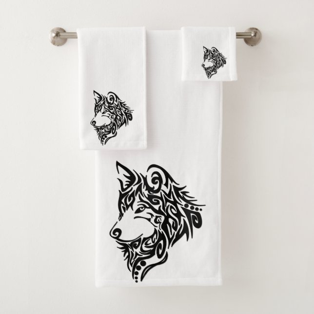 Tribal Wolf Bath Towel Set (Insitu)