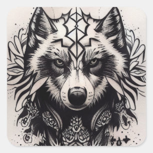 Tribal Wolf Case Square Sticker