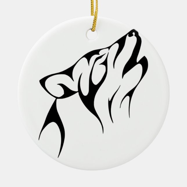 Tribal Wolf Ceramic Ornament (Front)