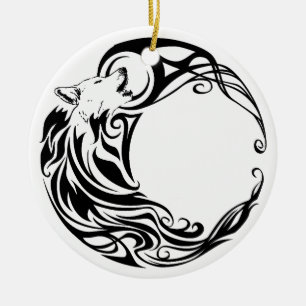 Tribal Wolf Ceramic Ornament