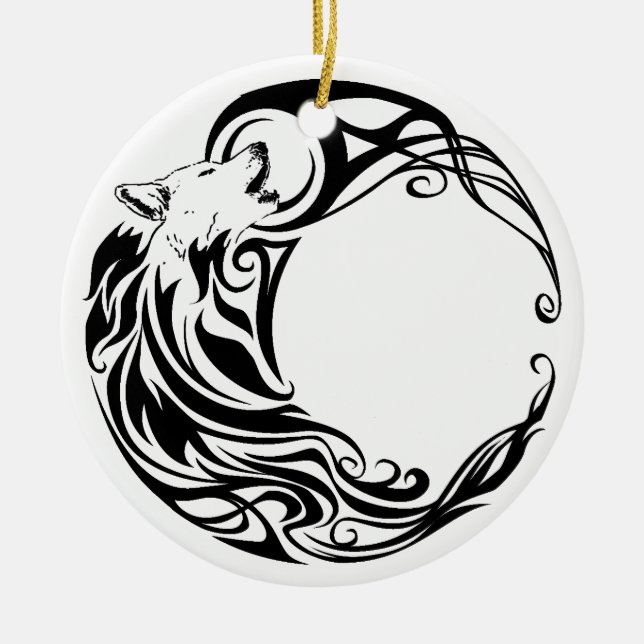 Tribal Wolf Ceramic Ornament (Front)
