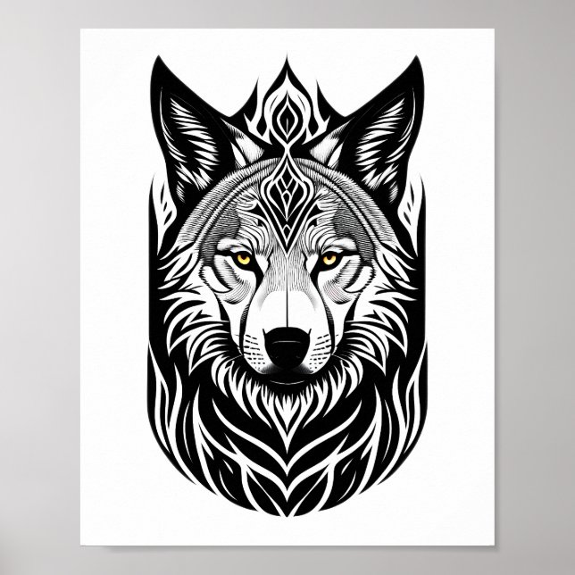 Tribal Wolf Face Design Poster (Front)