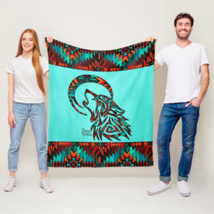 Tribal Wolf Fleece Blanket
