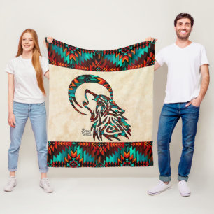 Tribal Wolf Fleece Blanket