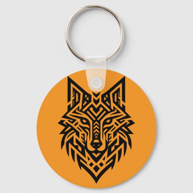 Tribal Wolf Head Keychain – Bold & Wild Style (Front)