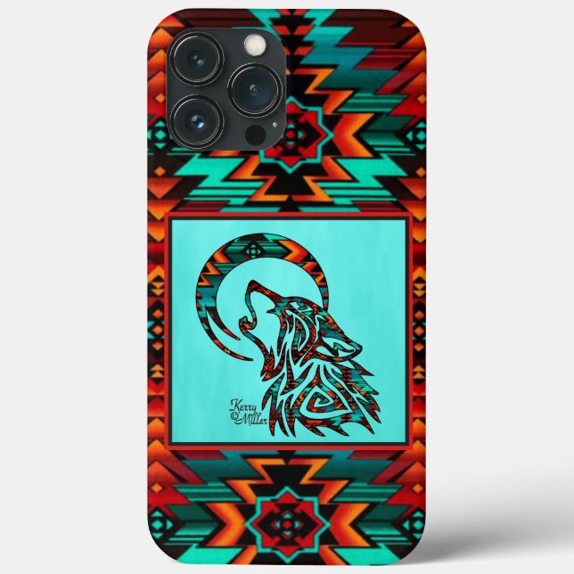 Tribal Wolf Howling At The Moon iPhone Case (Back)