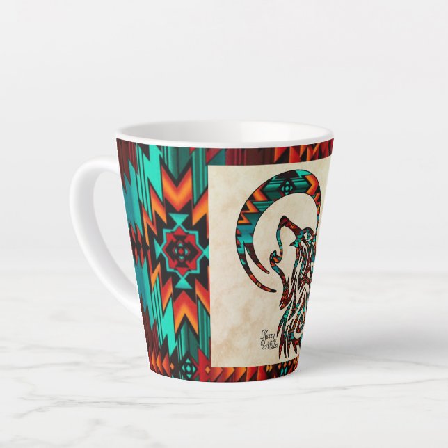 Tribal Wolf Howling At The Moon  Latte Mug (Left Angle)