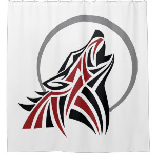Tribal Wolf Howling Red Black Grey Moon
