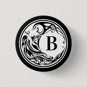 Tribal Wolf Monogram 1 Inch Round Button