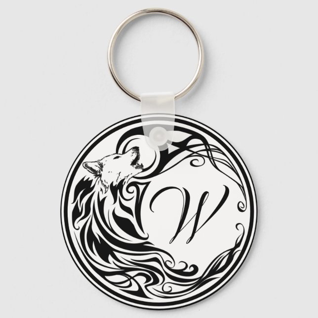 Tribal Wolf Monogram Keychain (Front)