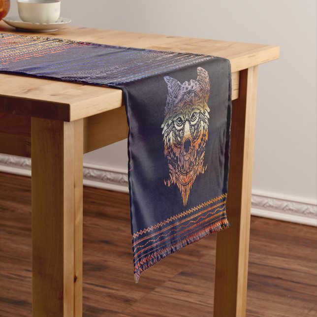 Tribal Wolf Paint Translucent Short Table Runner (In Situ)