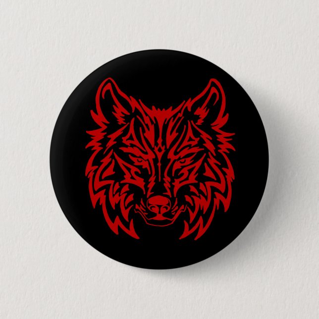 Tribal Wolf Red 2 Inch Round Button (Front)