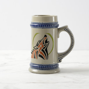 Tribal Wolf Red Black Howling Moon Beer Stein