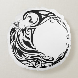 Tribal Wolf Round Pillow