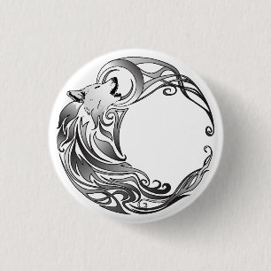 Tribal Wolf - Shaded 1 Inch Round Button