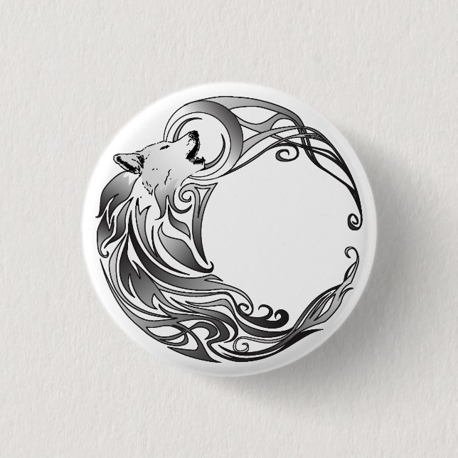 Tribal Wolf - Shaded 1 Inch Round Button (Front)