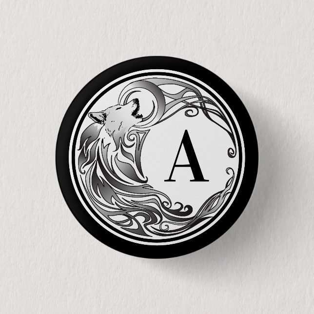 Tribal Wolf - Shaded Monogram 1 Inch Round Button (Front)