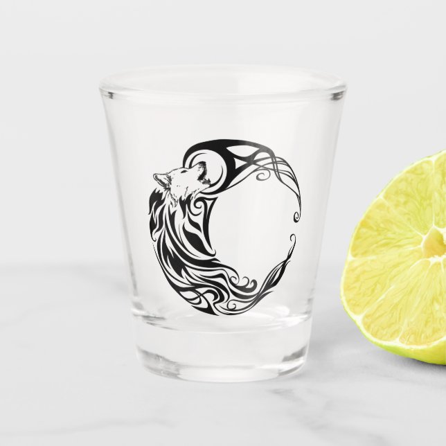 Tribal Wolf Shot Glass (Front)