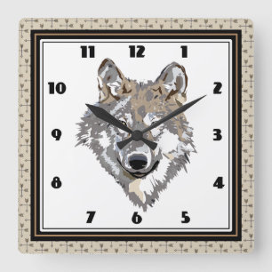 Tribal Wolf Square Wall Clock