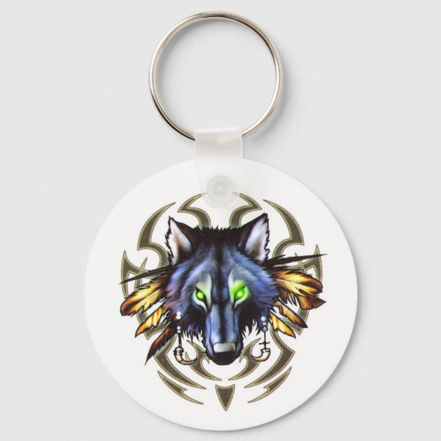 Tribal wolf tattoo design keychain (Front)