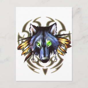 Tribal wolf tattoo design postcard