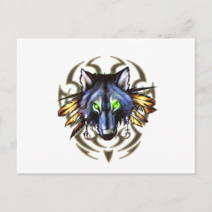 Tribal wolf tattoo design postcard