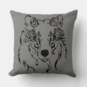 Tribal Wolf Throw Pillow