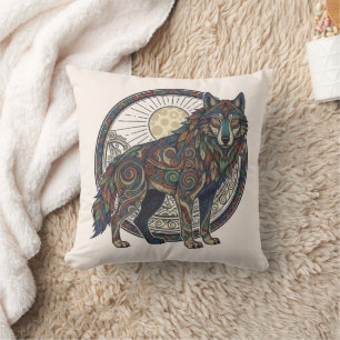 Tribal Wolf Throw Pillow