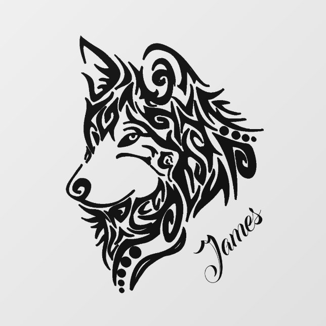 Tribal Wolf with Name Window Cling (Sheet)