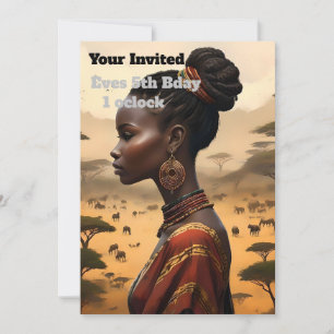 Tribal Woman Watching Over Her African Landscape, Invitation